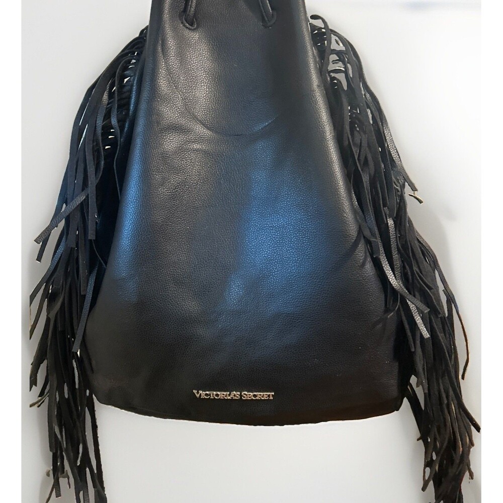 Victoria’s Secret Black Leather Backpack Bag With Fringe